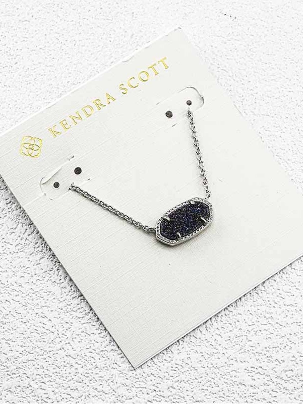 Kendra Scott Silver Necklace with Sparkling Navy Druzy Pendant